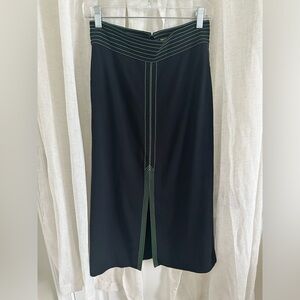 BURBERRY—Black w/ Green Stitching Midi Skirt Size 6